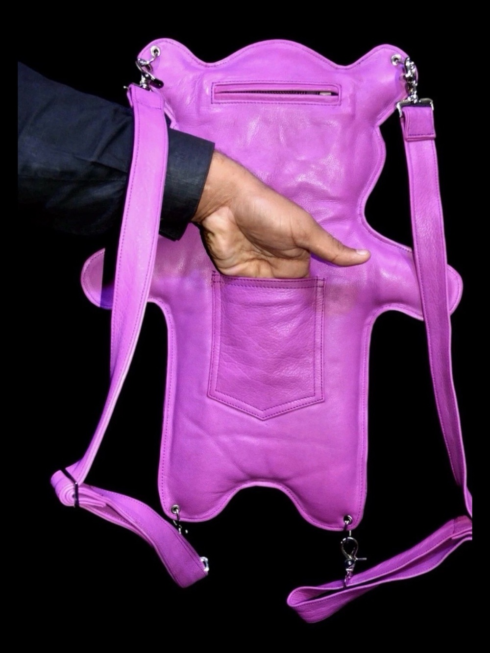 Pink Leather Harness Backpack for Men - Picture 6 of 7